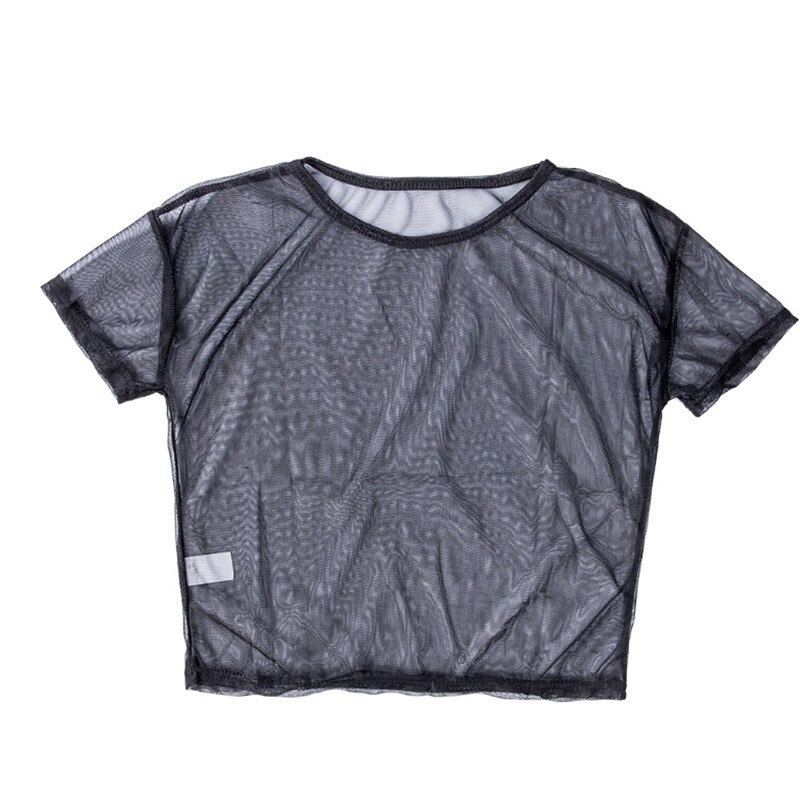 Women’s transparent short sleeve black t-shirt in casual style, perfect for trendy outfits.