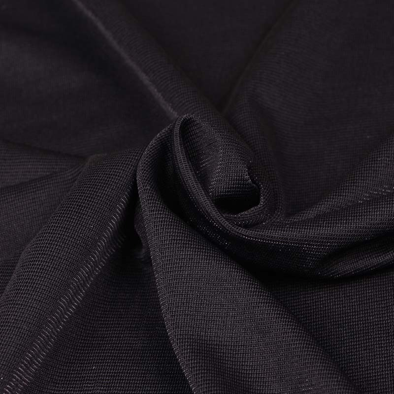 Close-up of soft black transparent fabric for women's short sleeve T-shirt, showcasing its casual style and trendy texture.