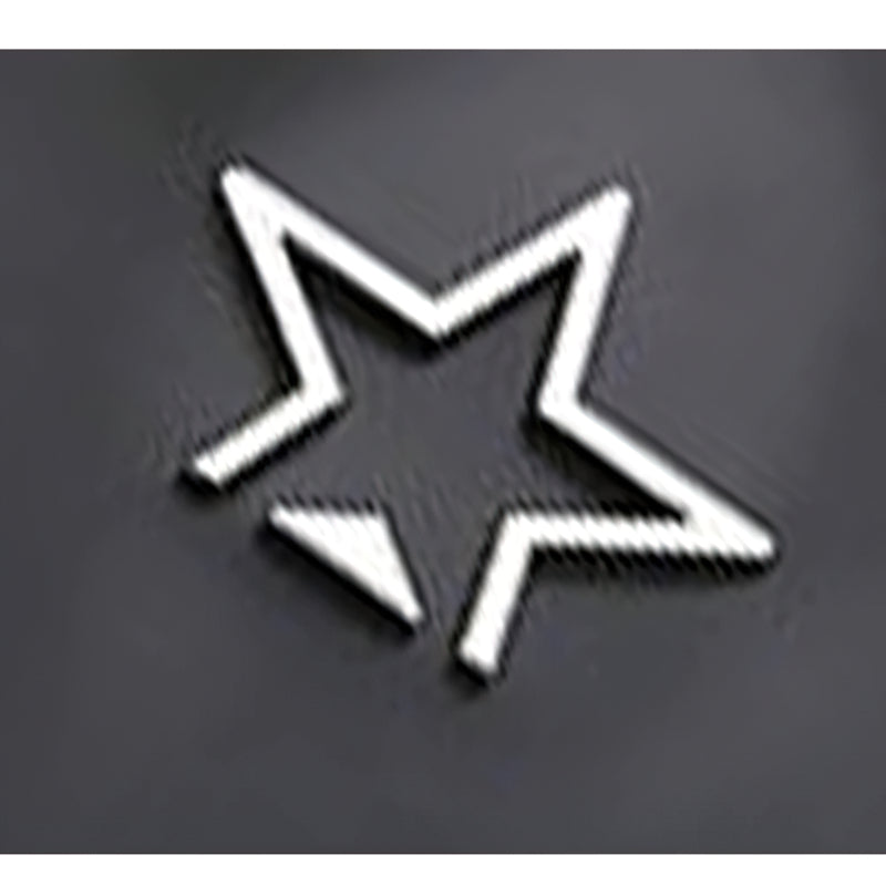 Stylish star logo design embossed on a dark background, adding a chic touch to various fashion items.