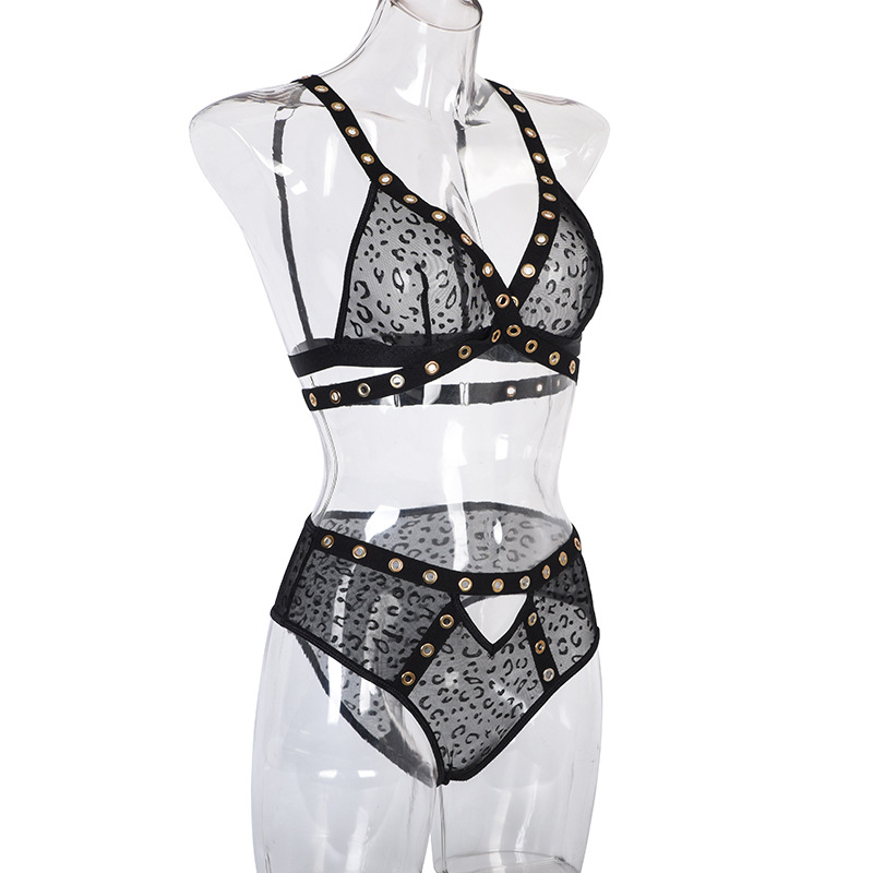 Fashion Women's Underwear in Leopard Print / Sexy Transparent Bra and High Waist Bikini - HARD'N'HEAVY