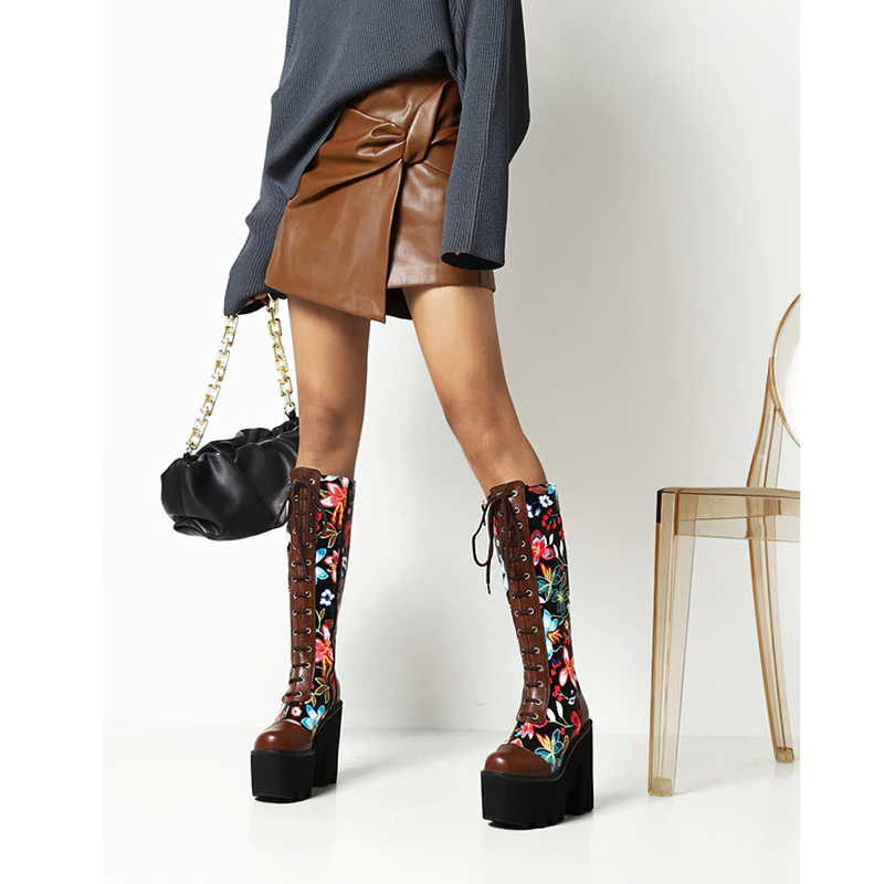 Fashion Women's Waterproof Platform Shoes / Punk Style Flower Design Ankle Boots - HARD'N'HEAVY