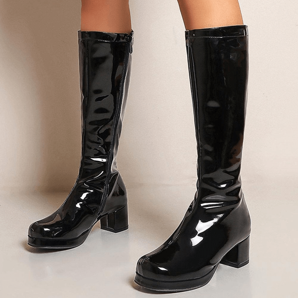 Fashion Zip Chunky Square Heels Boots / Sexy Ladies Platform Mid-Calf Boots