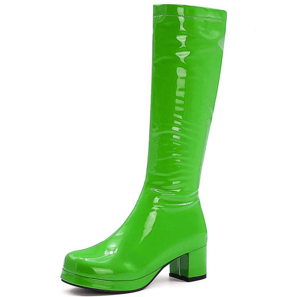 Trendy green chunky square heel boots for women, perfect for casual stylish outfits.