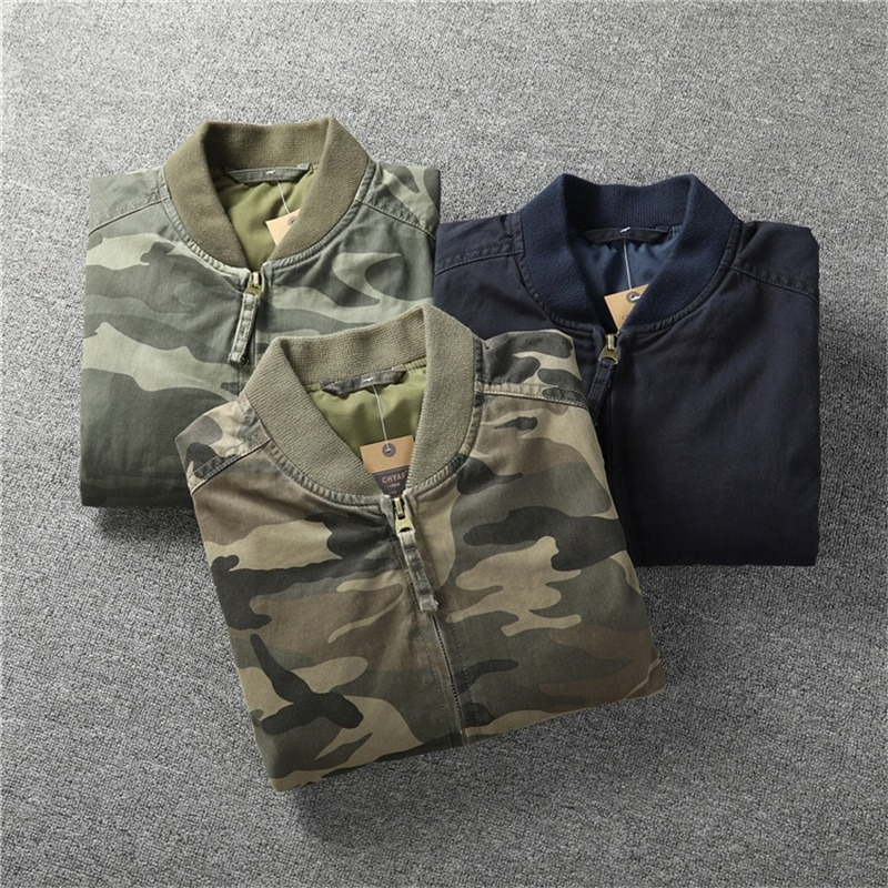 Stylish men's zip-up jackets in camouflage and navy, perfect for casual outfits and alternative fashion.