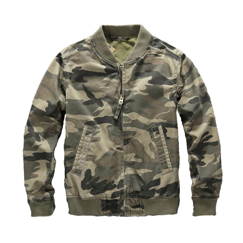 Stylish men's zip-up camouflage denim jacket perfect for casual outings and military-inspired looks.