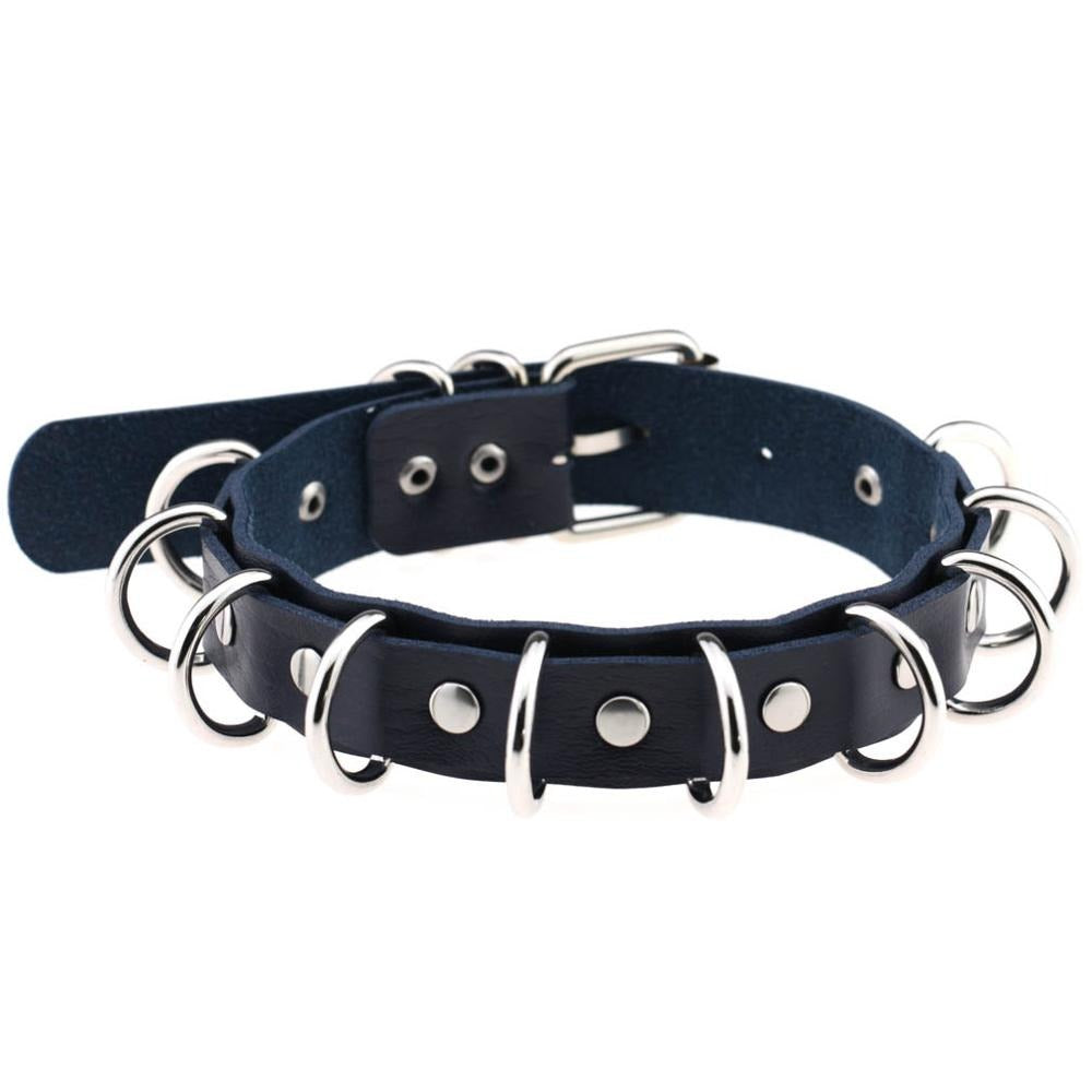 Faux Leather Choker with Metal Rings in Goth Accessories / Vintage Rock Fashion Punk Jewelry - HARD'N'HEAVY