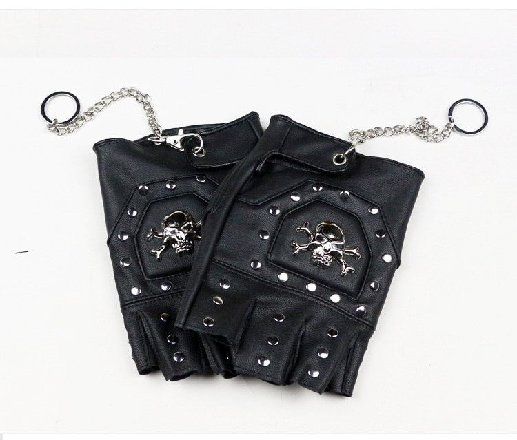 Faux Leather Half-finger Gloves  With Metal Skull Head & Rivets / Rock Style Gloves for Punk & goth - HARD'N'HEAVY