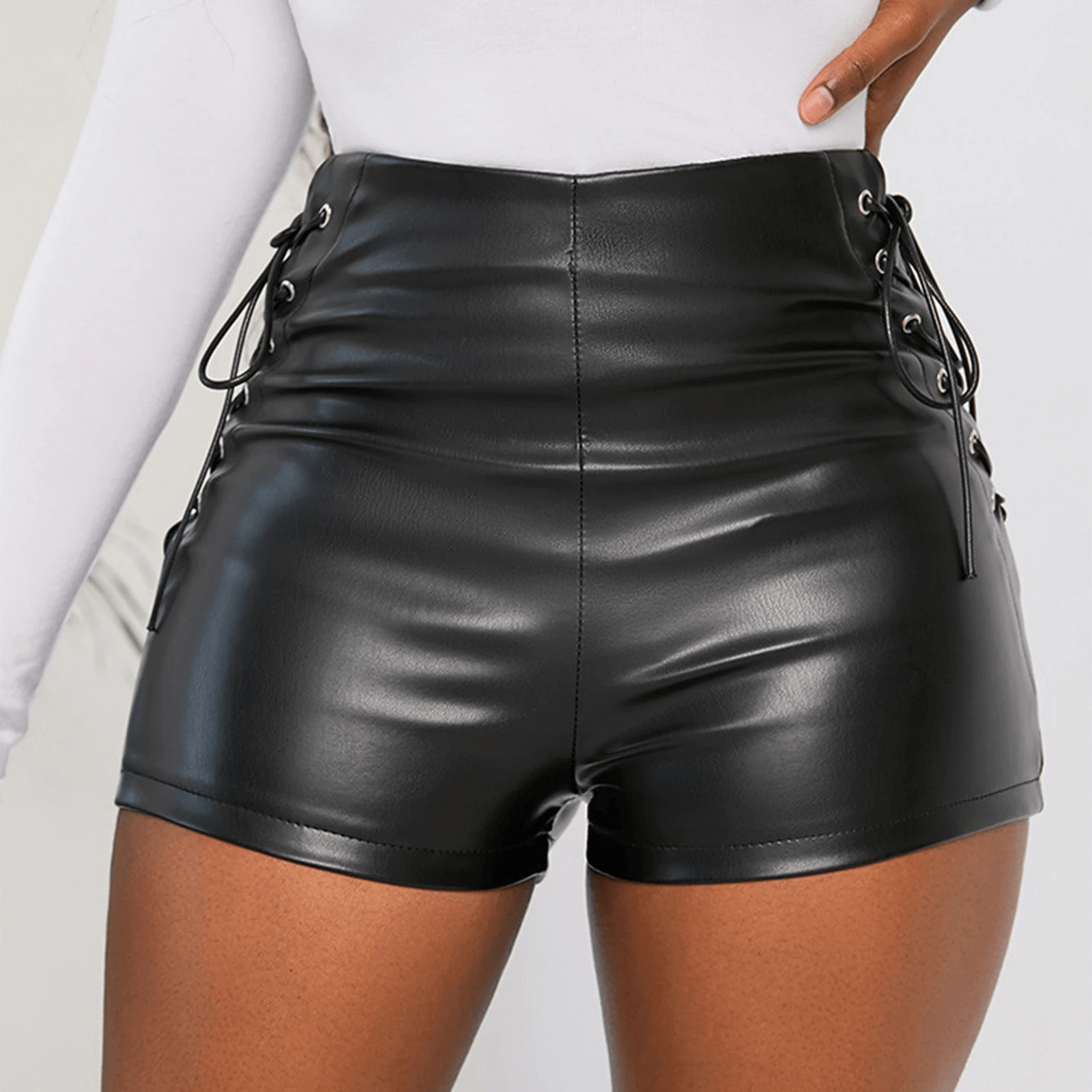 Faux Leather Short Shorts for Women / Sexy High Waist Female Mini Shorts in Black Colors