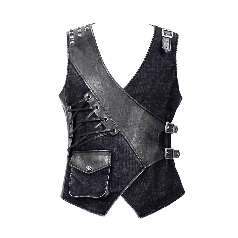 Faux Leather Waistcoats With Pockets / Punk Style Vest with Buckles / Vintage Vest for Men - HARD'N'HEAVY