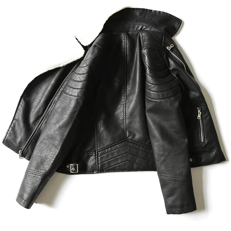 Faux Sheepskin Jacket for Women / Motorcycle Winter Jacket with Pockets and Belt - HARD'N'HEAVY