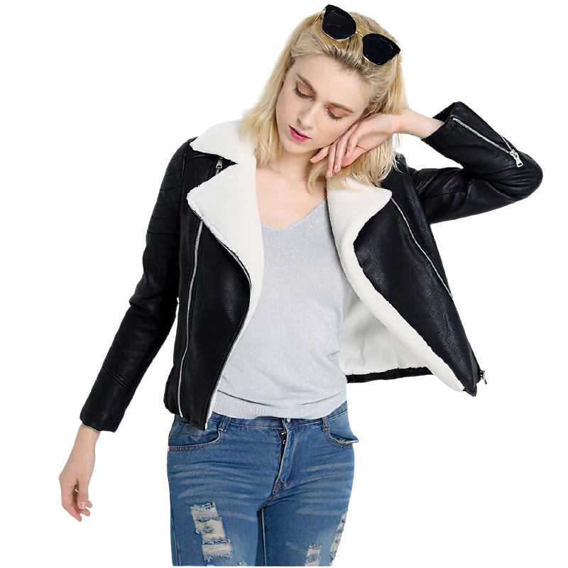 Faux Sheepskin Jacket for Women / Motorcycle Winter Jacket with Pockets and Belt - HARD'N'HEAVY
