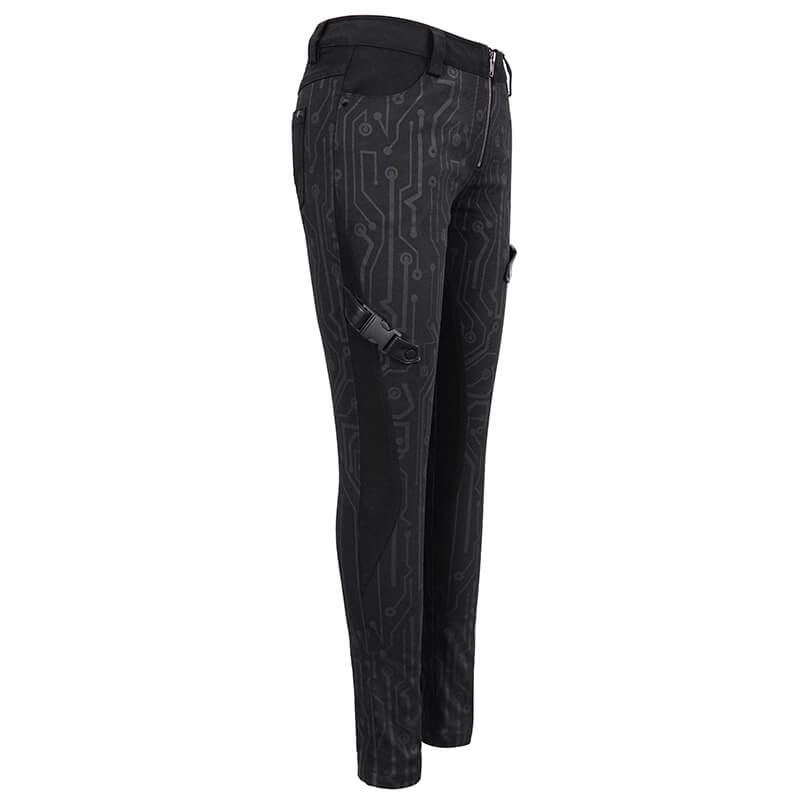 Female Black Long Skinny Pants Printed / Cyberpunk Style Pencil Trousers for Women - HARD'N'HEAVY