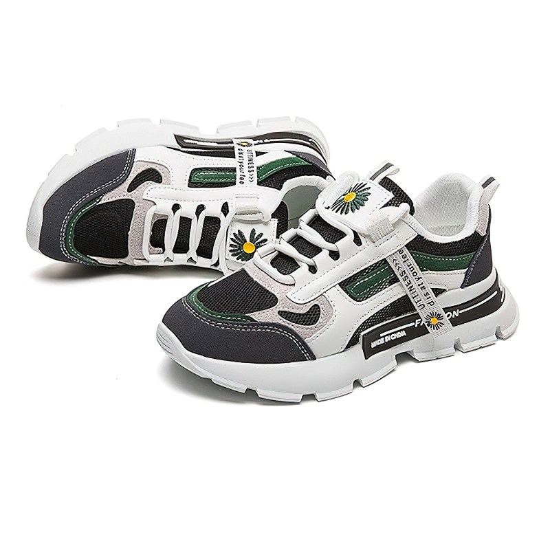 Stylish female lace up sneakers with daisy design, ideal casual sports shoes with thick bottom for women.
