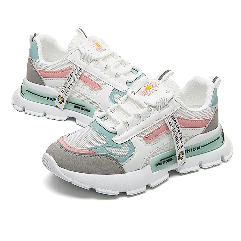 Female Lace Up Sneakers with Daisy / Casual Women's Sports Shoes with Thick Bottom - HARD'N'HEAVY