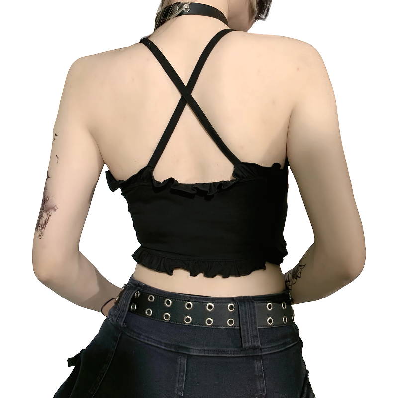 Female Pentagram Print Summer Top / Spaghetti Straps Backless Gothic Streetwear - HARD'N'HEAVY