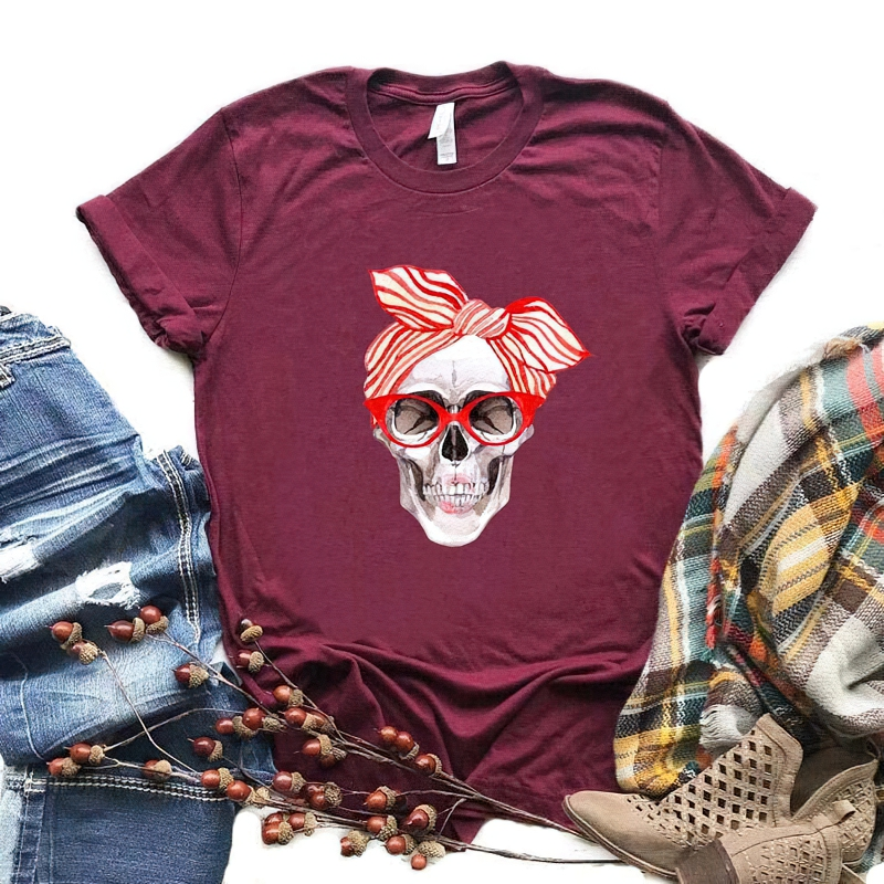Female Rock Style Short Sleeve T-Shirt / Stylish Casual Clothing With Skull Print - HARD'N'HEAVY