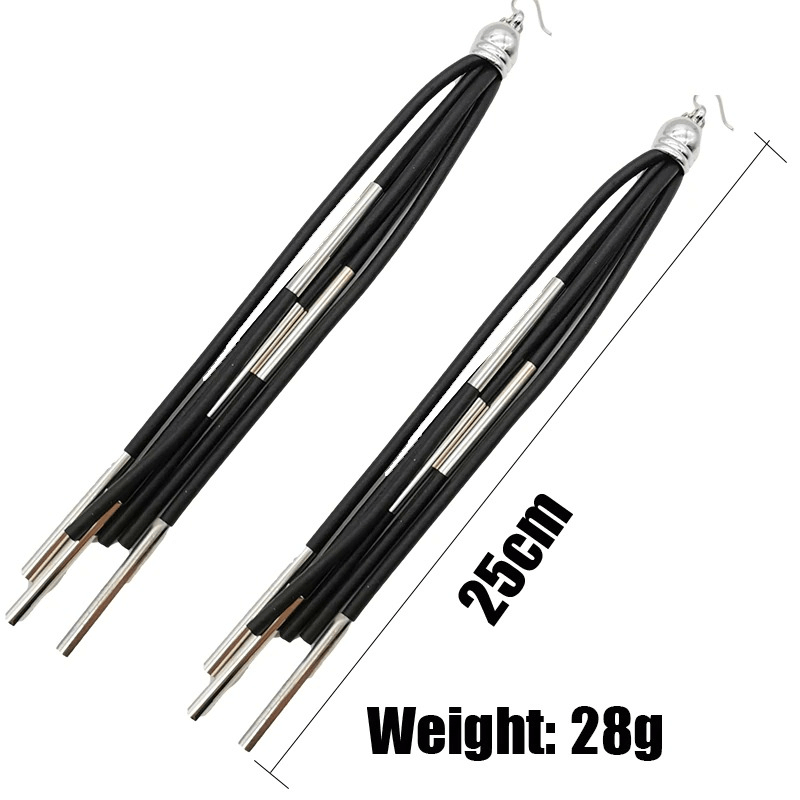Stylish black rubber long earrings for women, 25cm in length, perfect for punk fashion enthusiasts.