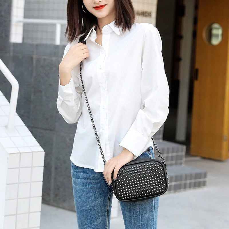Female Small Messenger Vintage Bags / Rivet Shoulder Bags for Ladies / Chain Crossbody Bag - HARD'N'HEAVY