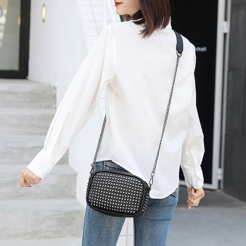 Female Small Messenger Vintage Bags / Rivet Shoulder Bags for Ladies / Chain Crossbody Bag - HARD'N'HEAVY