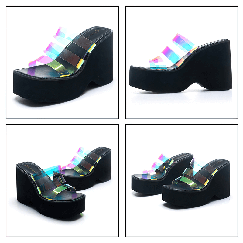 Female Wedges High Heels Slippers / Casual Comfortable Women's Open Toe Plaform Slides