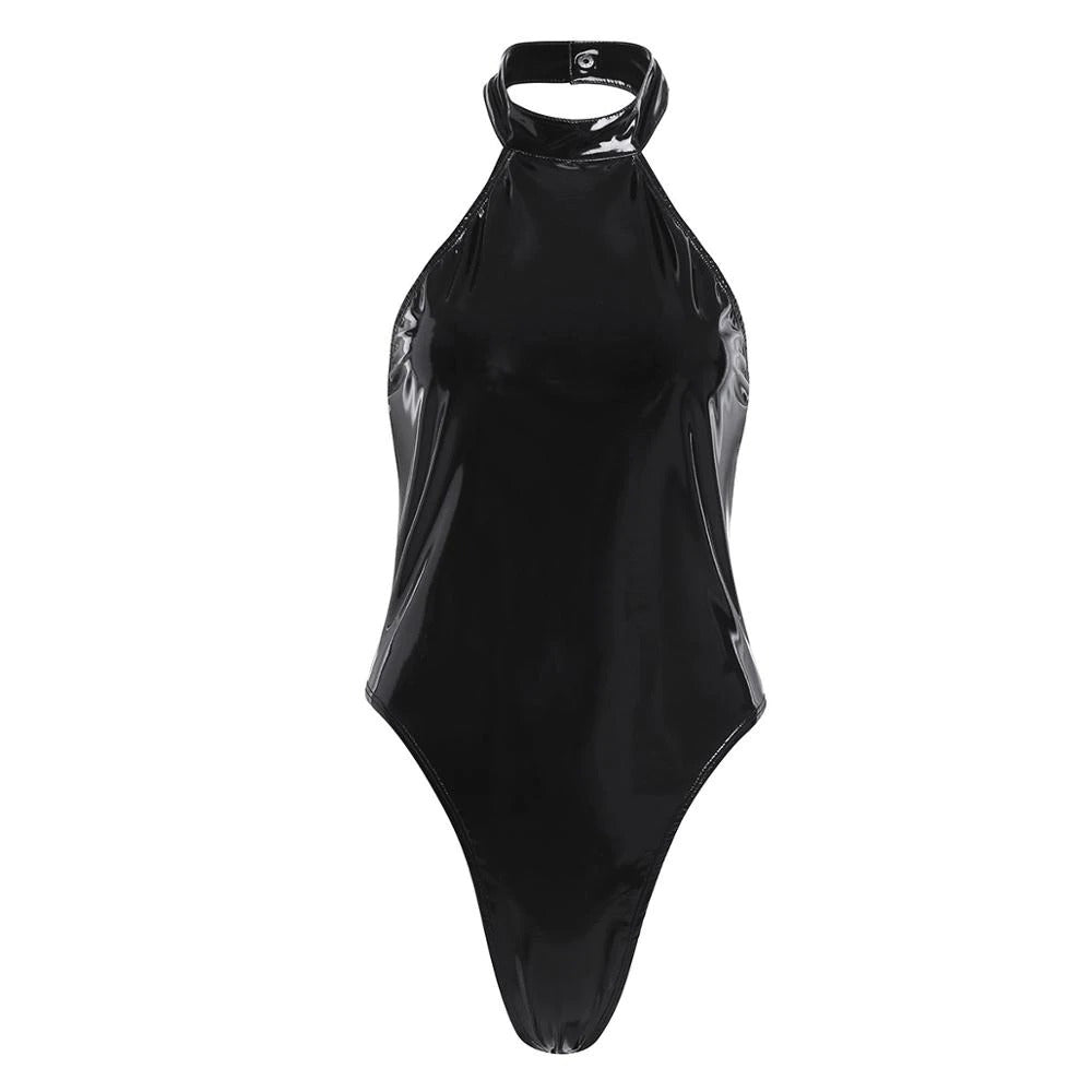 Female Wetlook High Cut Halter Backless Leotard Bodysuit / Sexy Rompers for Rave Party - HARD'N'HEAVY