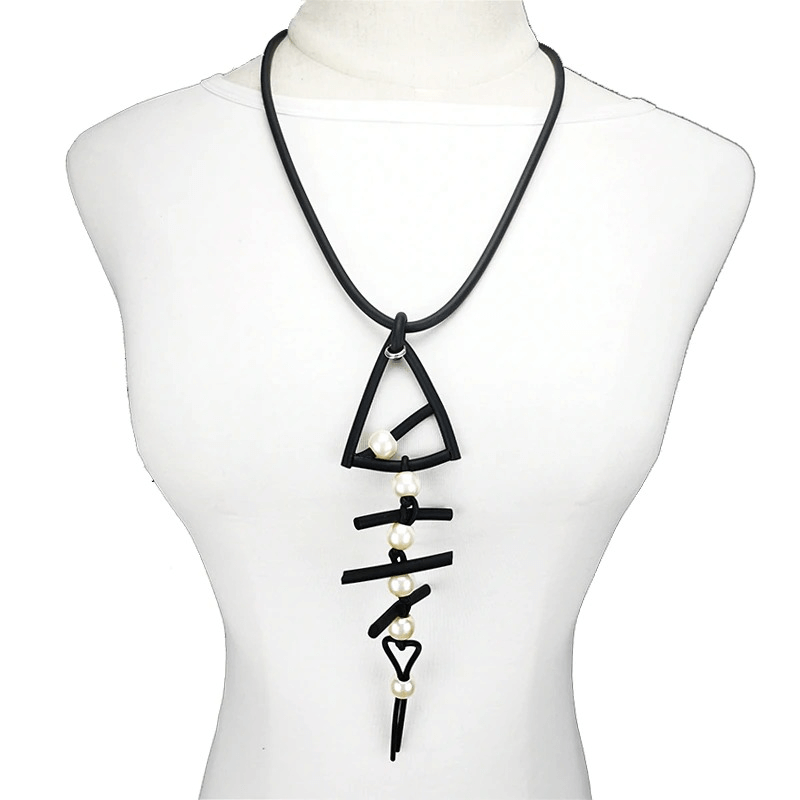 Gothic rubber fish bone pendant necklace, handmade accessory with unique design and embellishments, perfect for women.