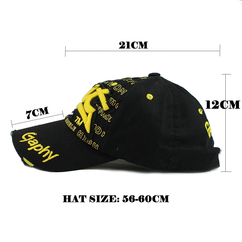 Fitted unisex baseball cap with inscription pattern, stylish casual accessory in black and yellow, perfect for everyday wear.
