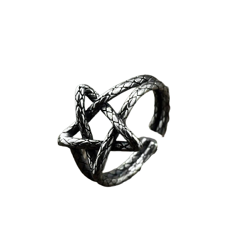 Five star open retro ring for women in 925 sterling silver, showcasing a stylish woven design.