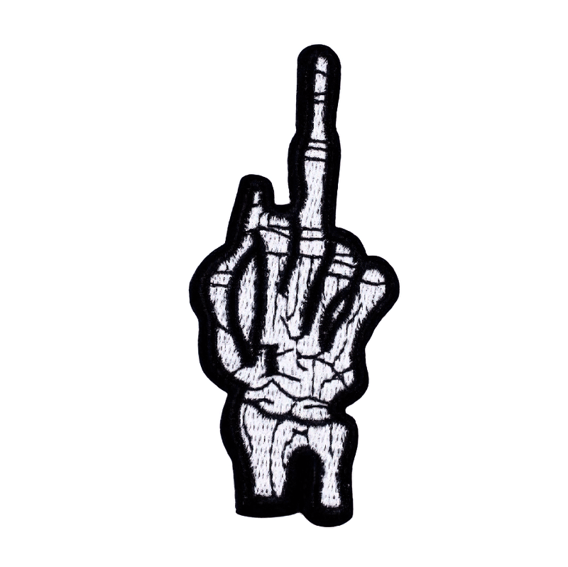 Gothic unisex "Flip Off" bone hand patch; perfect accessory for alternative fashion lovers.