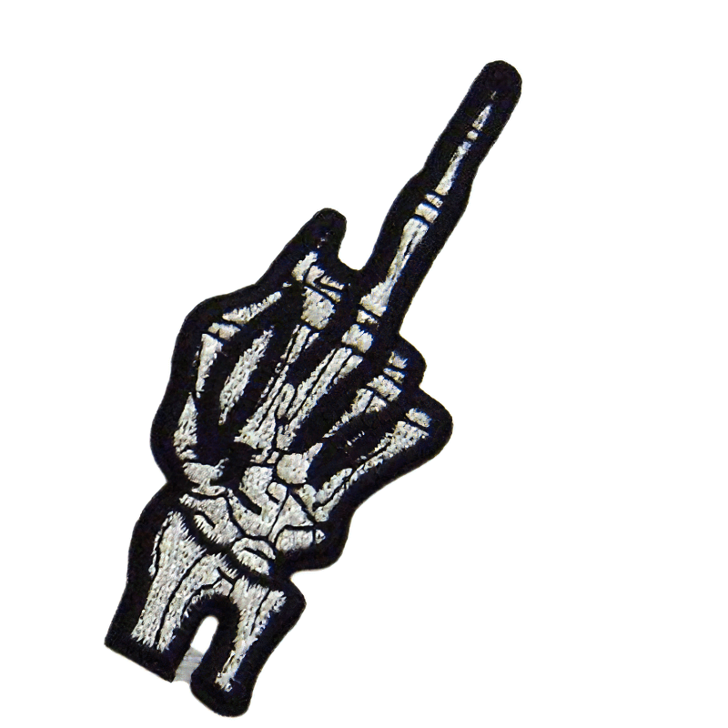 Gothic unisex "Flip Off" bone hand patch for clothes - an edgy accessory for alternative fashion lovers.
