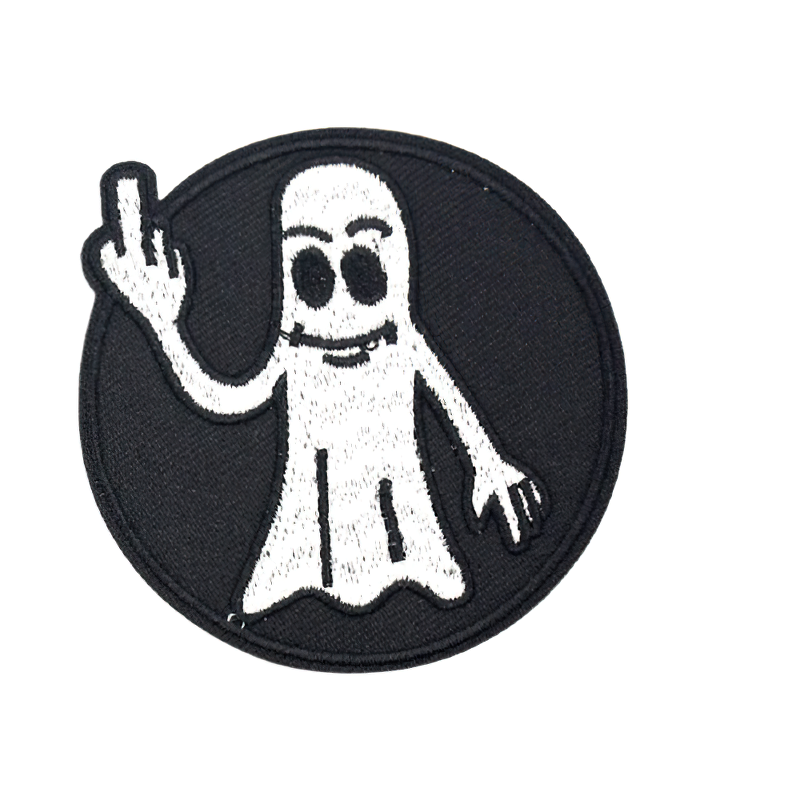 Gothic unisex flip off ghost patch for clothes, stylish accessory with a playful design.