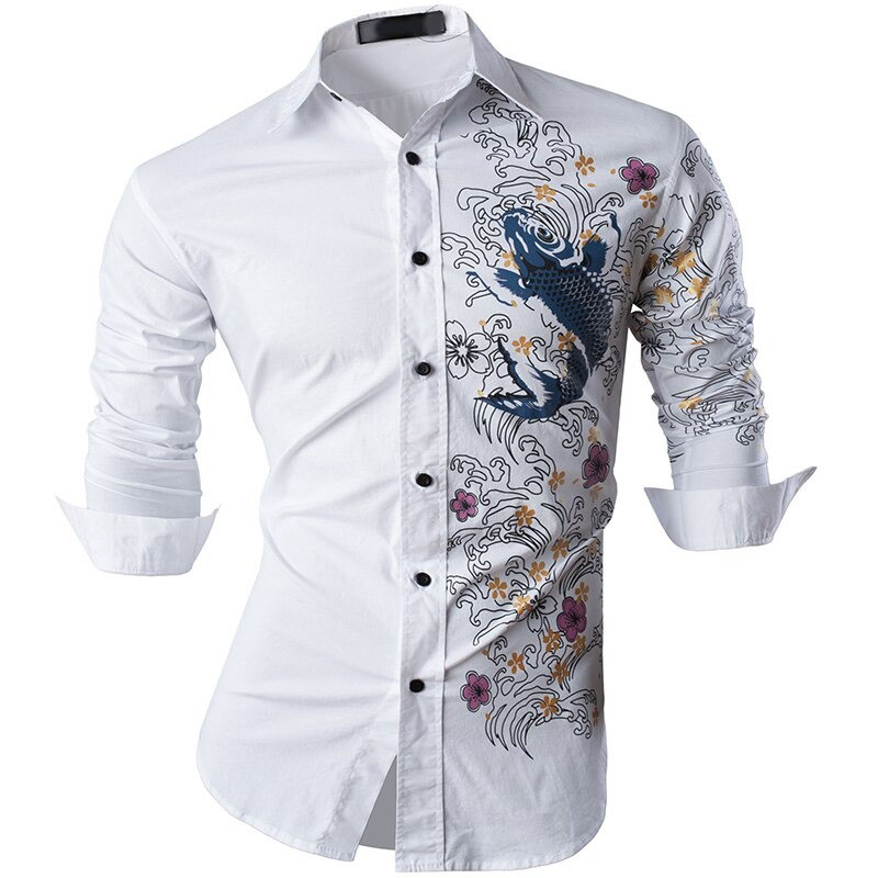 Flower Print Slim Shirt for Men / Elegant Long Sleeve Shirt for You - HARD'N'HEAVY