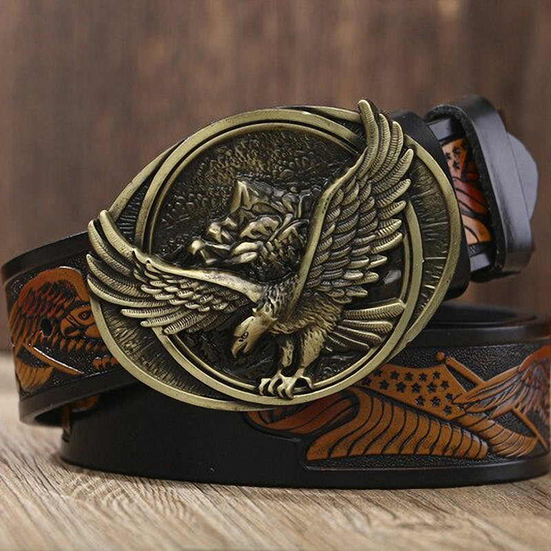 Fly Eagle Design Belts for Men / Genuine Leather Belt Leisure Waistband with Eagle Buckle - HARD'N'HEAVY