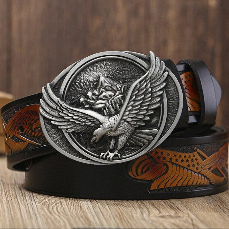 Fly Eagle Design Belts for Men / Genuine Leather Belt Leisure Waistband with Eagle Buckle - HARD'N'HEAVY