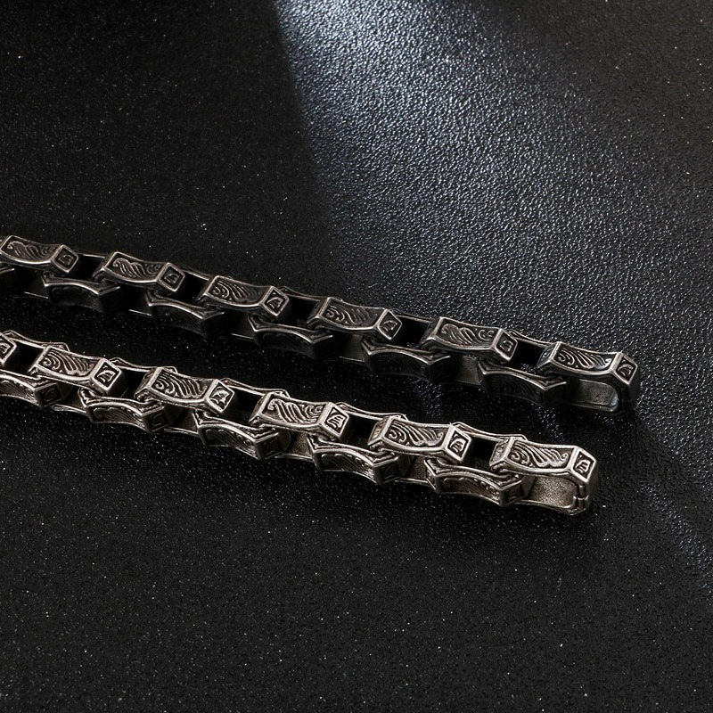 Vintage engraving square bracelet - men's stainless steel cuff chain with unique punk design.