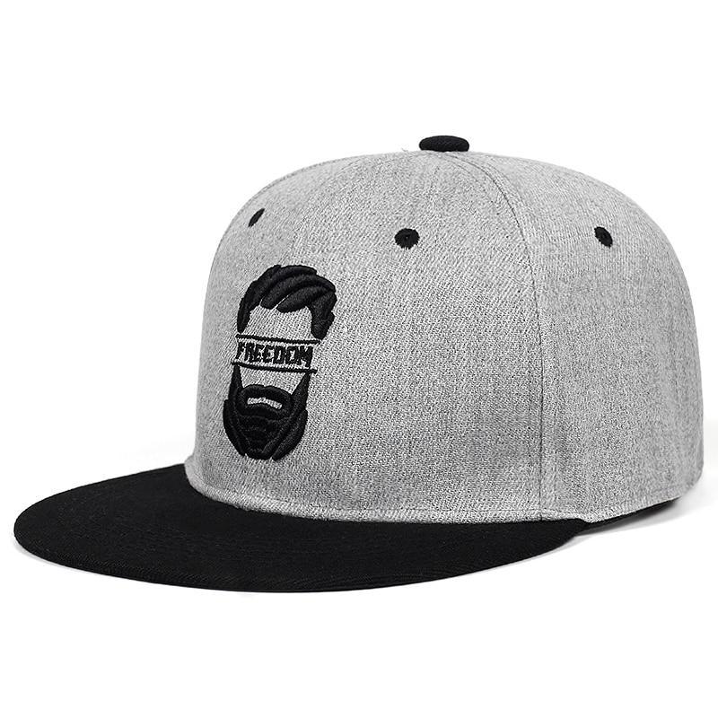 Freedom embroidery snapback baseball cap in gray and black, unisex casual accessory for stylish outfits.