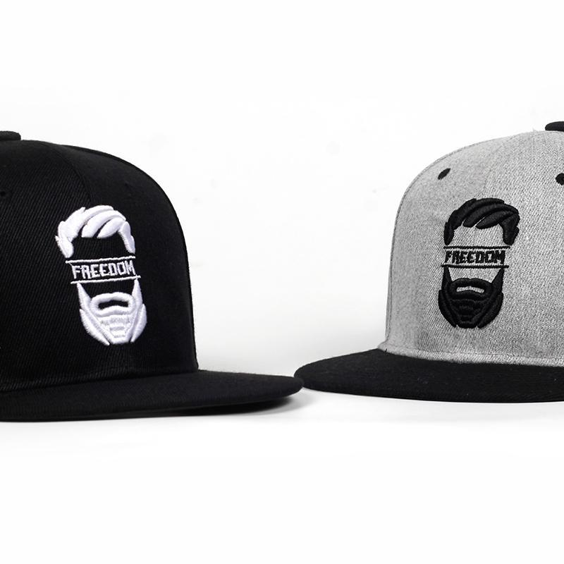 Freedom embroidery snapback caps for men and women, stylish casual accessories in black and grey.
