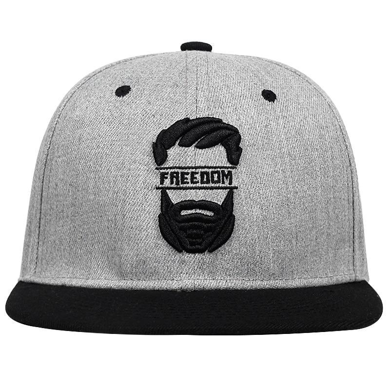 Freedom embroidery snapback baseball cap in grey and black, perfect accessory for casual outfits.