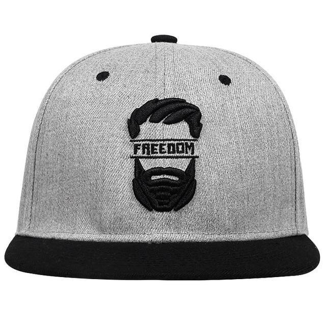 Freedom embroidery snapback baseball cap in grey and black, perfect casual accessory for unisex style.