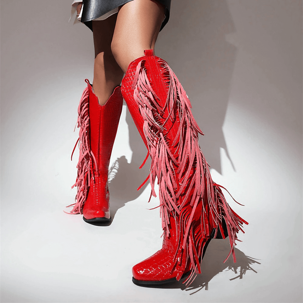 Fringes Tassels Zipper Vintage Boots / Alternative Style Knee High Shoes for Women