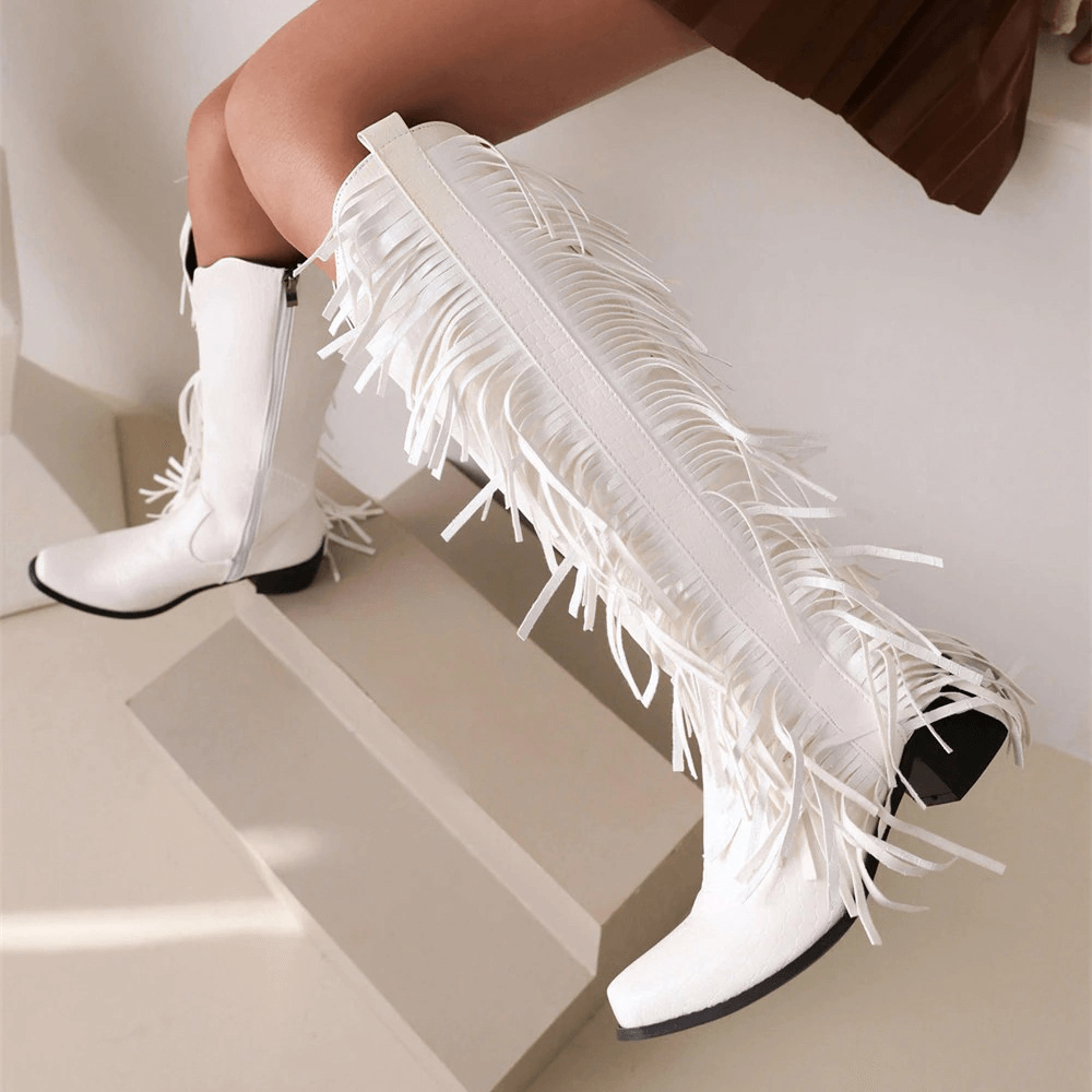 Fringes Tassels Zipper Vintage Boots / Alternative Style Knee High Shoes for Women