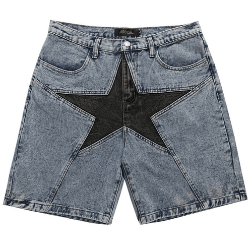 Front Star Pathwork Denim-Shorts für Herren / lockere Kleidung im alternativen Stil