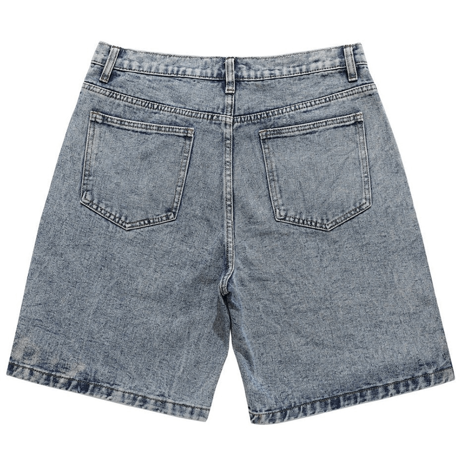 Back view of Front Star Pathwork denim shorts for men, showcasing loose fit and patchwork design.