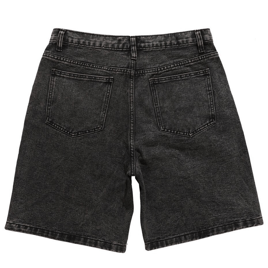 Back view of Front Star Pathwork denim shorts for men, featuring a loose fit and stylish patchwork design.
