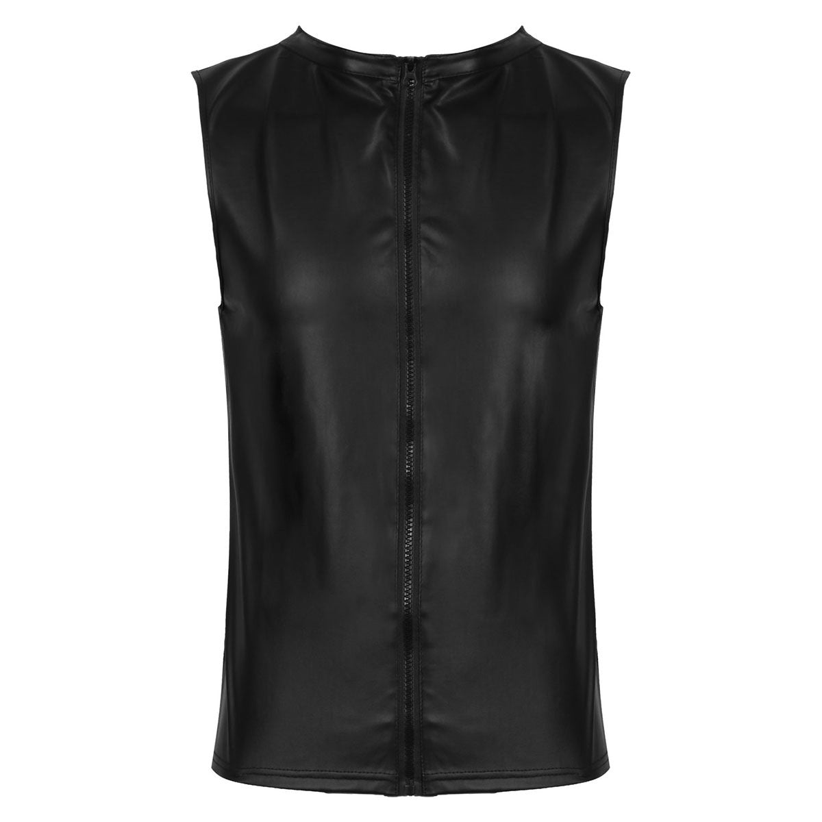 Front Zippered Tank Top For Men / Black Faux Leather Men's Vest / Stage Performance Clubwear - HARD'N'HEAVY