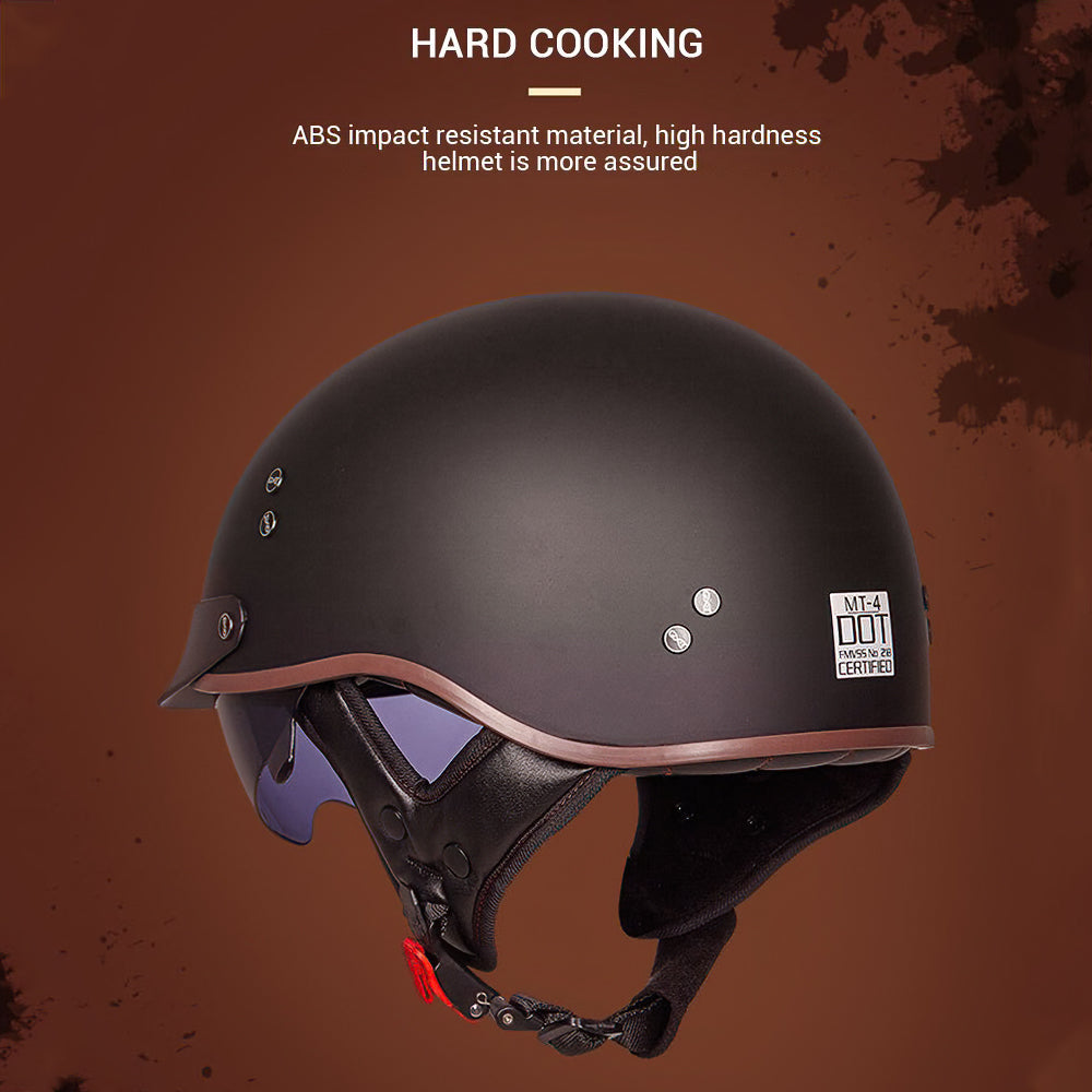 black half shell motorcycle helmet Full Black Vintage Half Face Biker Helmet / DOT Certification Head Protection Helmet in Rock Style