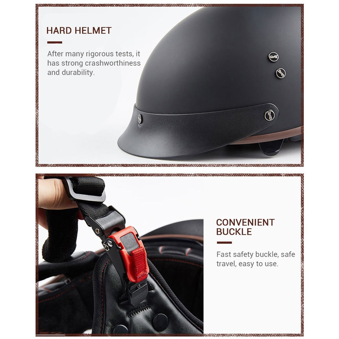 Full Black Vintage Half Face Biker Helmet / DOT Certification Head Protection Helmet in Rock Style - HARD'N'HEAVY