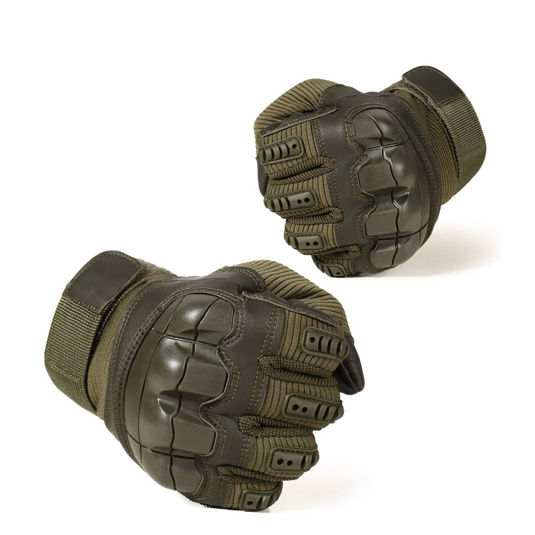 Military-style tactical gloves in green, designed for airsoft and touchscreen use.