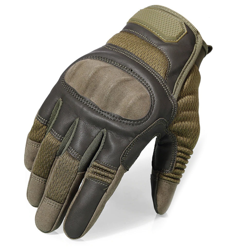 Full finger tactical touch screen gloves in green, perfect for airsoft, combat, and outdoor activities.