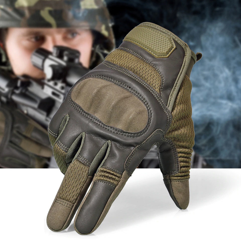 Military tactical touch screen gloves with hard knuckles for airsoft, shooting, and climbing, available in multiple sizes and colors.